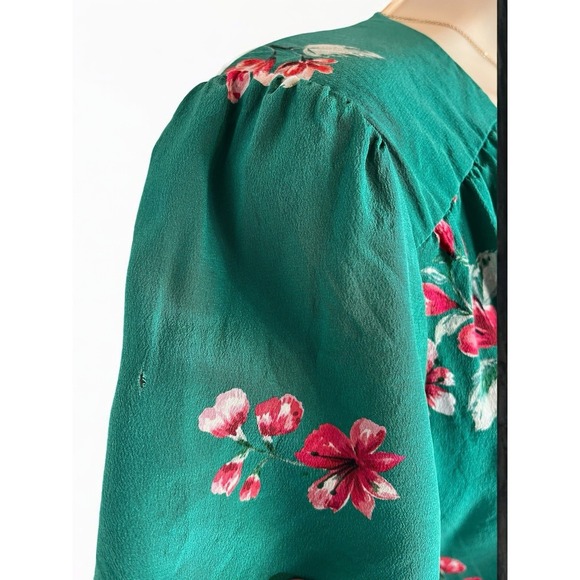 Sezane Anastasia Mini Dress Green Silk Wrap Size 36 US Size 4 100% Silk Floral - Picture 5 of 10